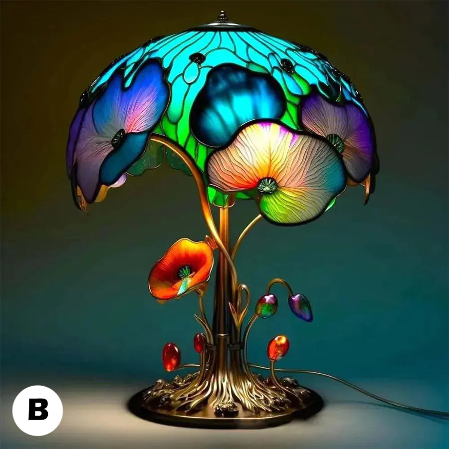 Pilz Tischlampe LED - Deko Lampe mit buntem Harz Design