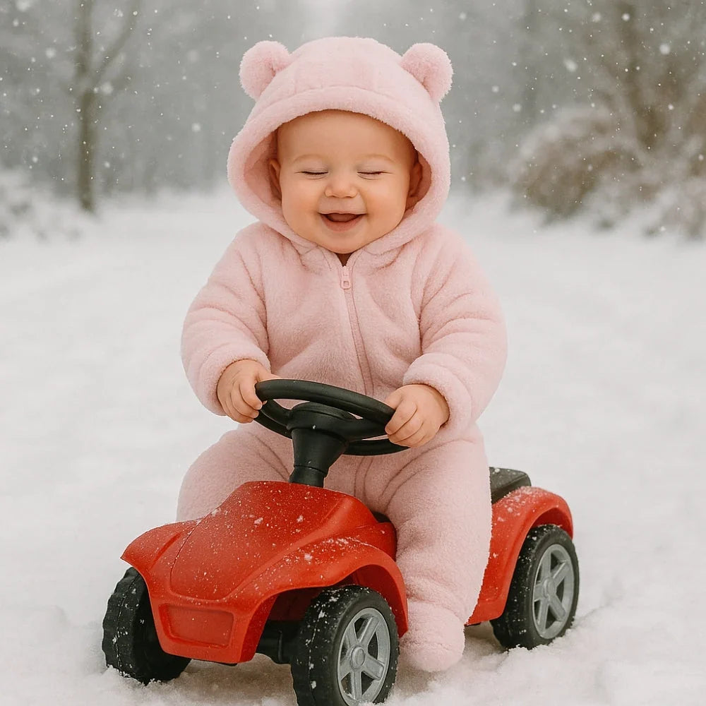 Baby Schneeanzug mit Kapuze und Bärenohren – warm und kuscheliger Winter