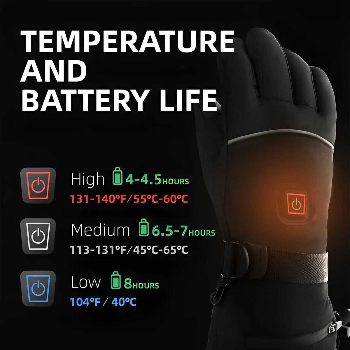 Beheizte Handschuhe mit 3 Heizstufen für Winter und Outdoor