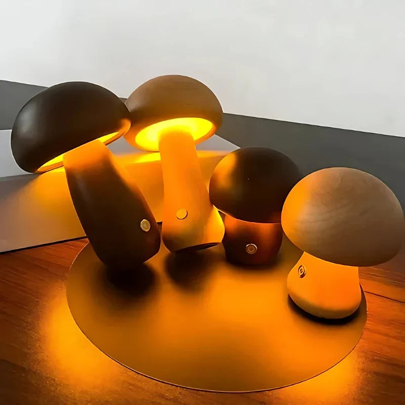 Pilz-Nachtlicht aus Holz – dimmbar und USB-aufladbar