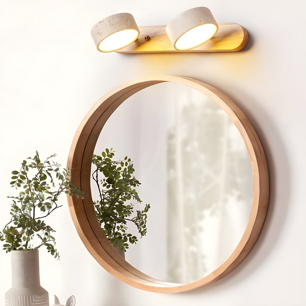 LED Wandleuchte aus Travertin mit Holz – Architektonisches Design