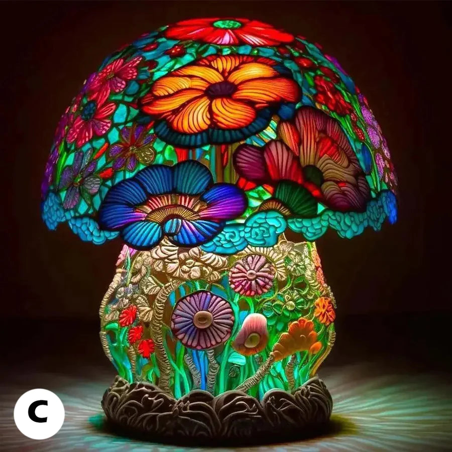 Pilz Tischlampe LED - Deko Lampe mit buntem Harz Design