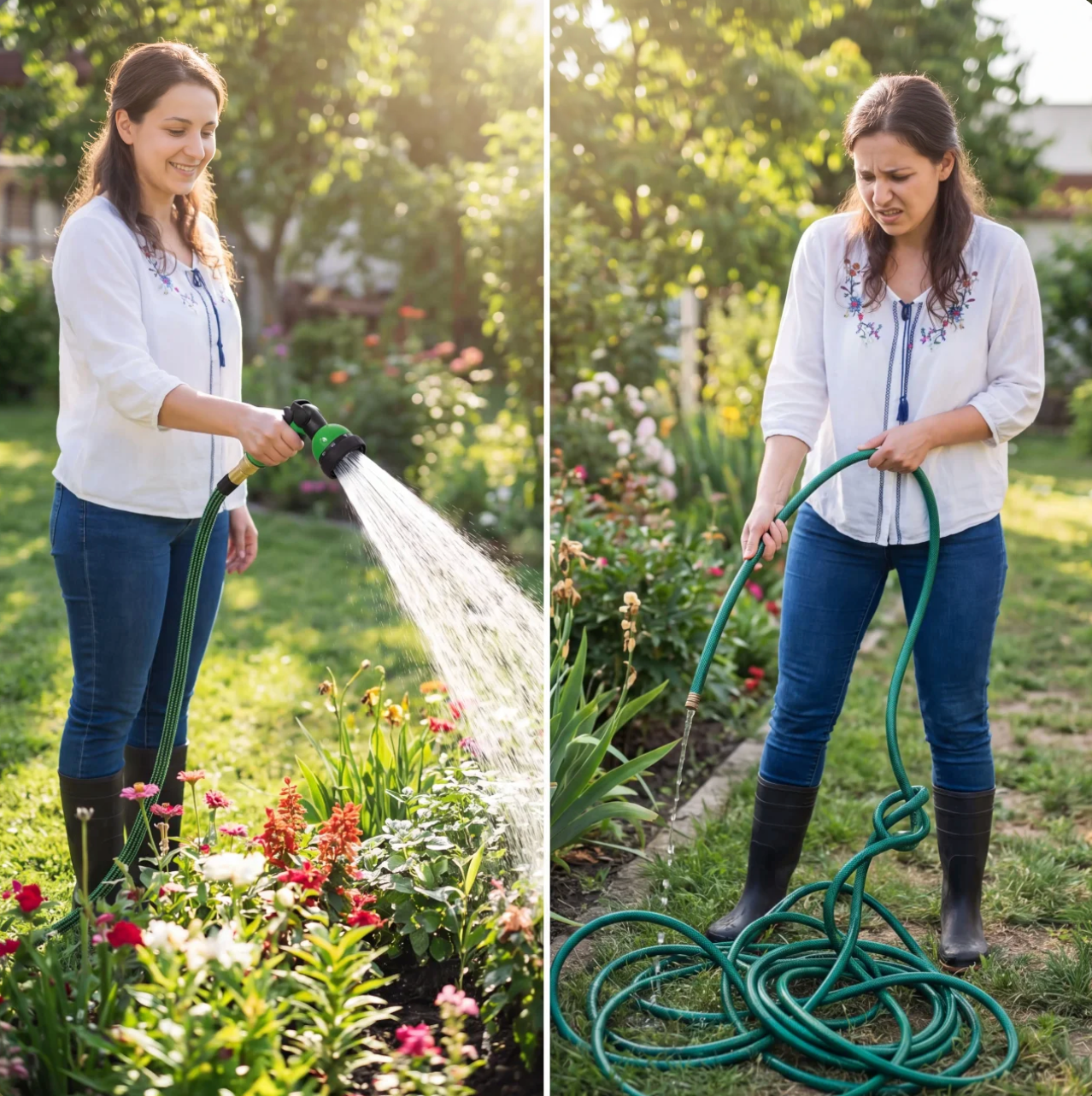 Knickfreier Gartenschlauch dehnbar - ultraleicht mit Messinganschlüssen