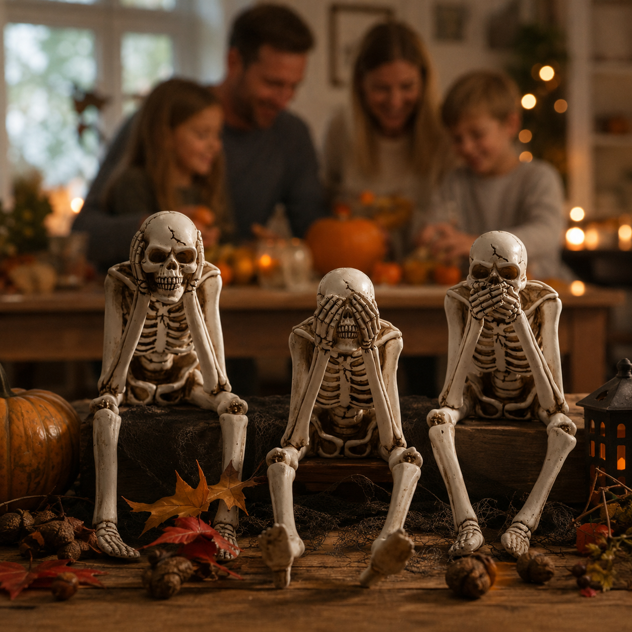 Skelett-Figuren 3er-Set Kunstharz Dekoration Kaminsims Halloween