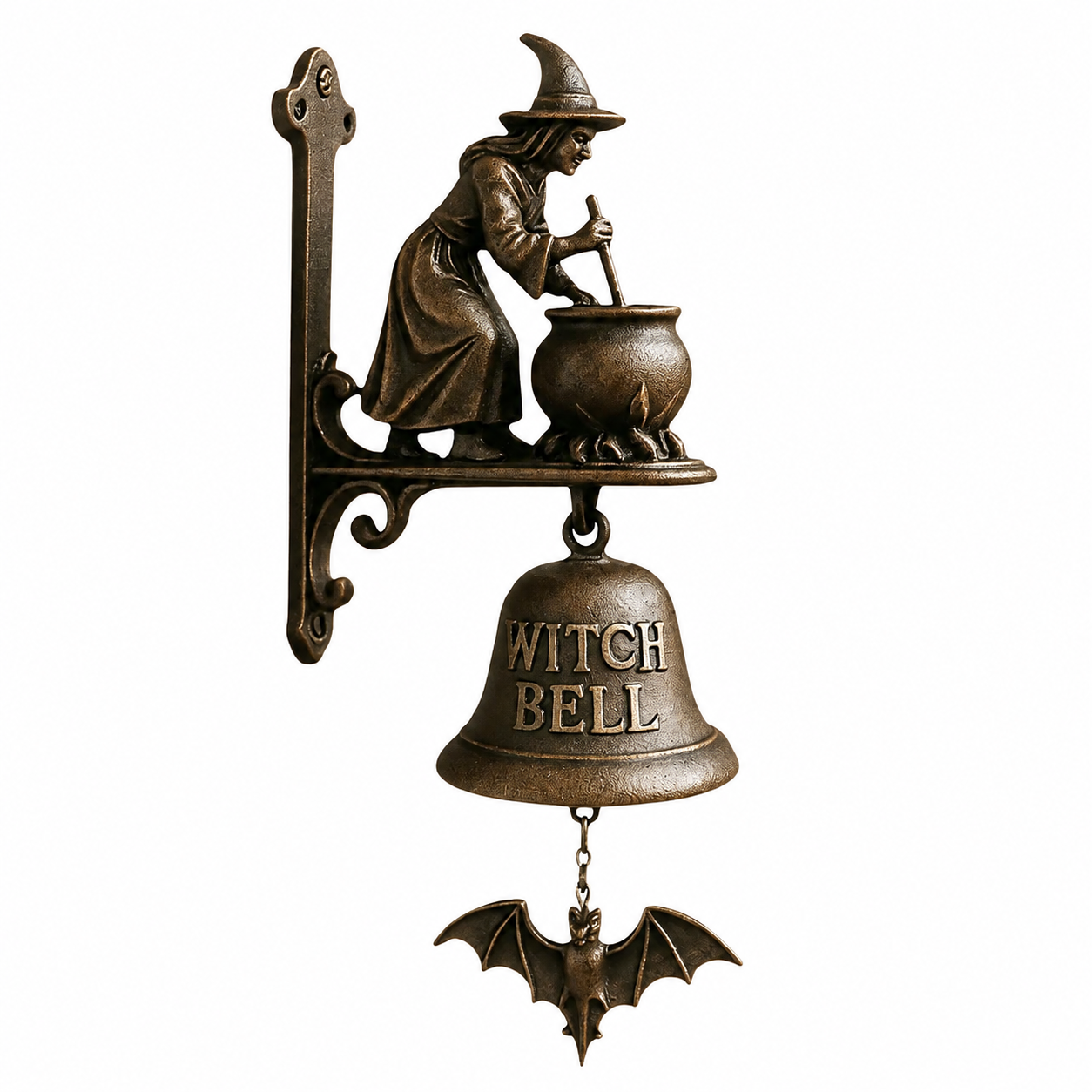 Gusseisen Türglocke mit Hexen-Motiv – Antikbronze für Außenbereich