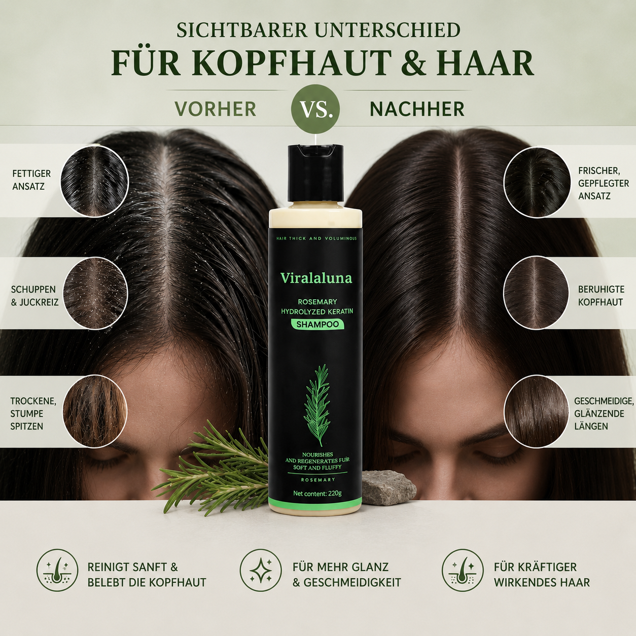 Rosmarin Shampoo mit Keratin für kräftiges & volles Haar – 2 Stück