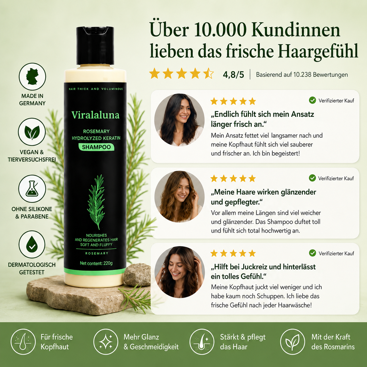 Rosmarin Shampoo mit Keratin für kräftiges & volles Haar – 2 Stück