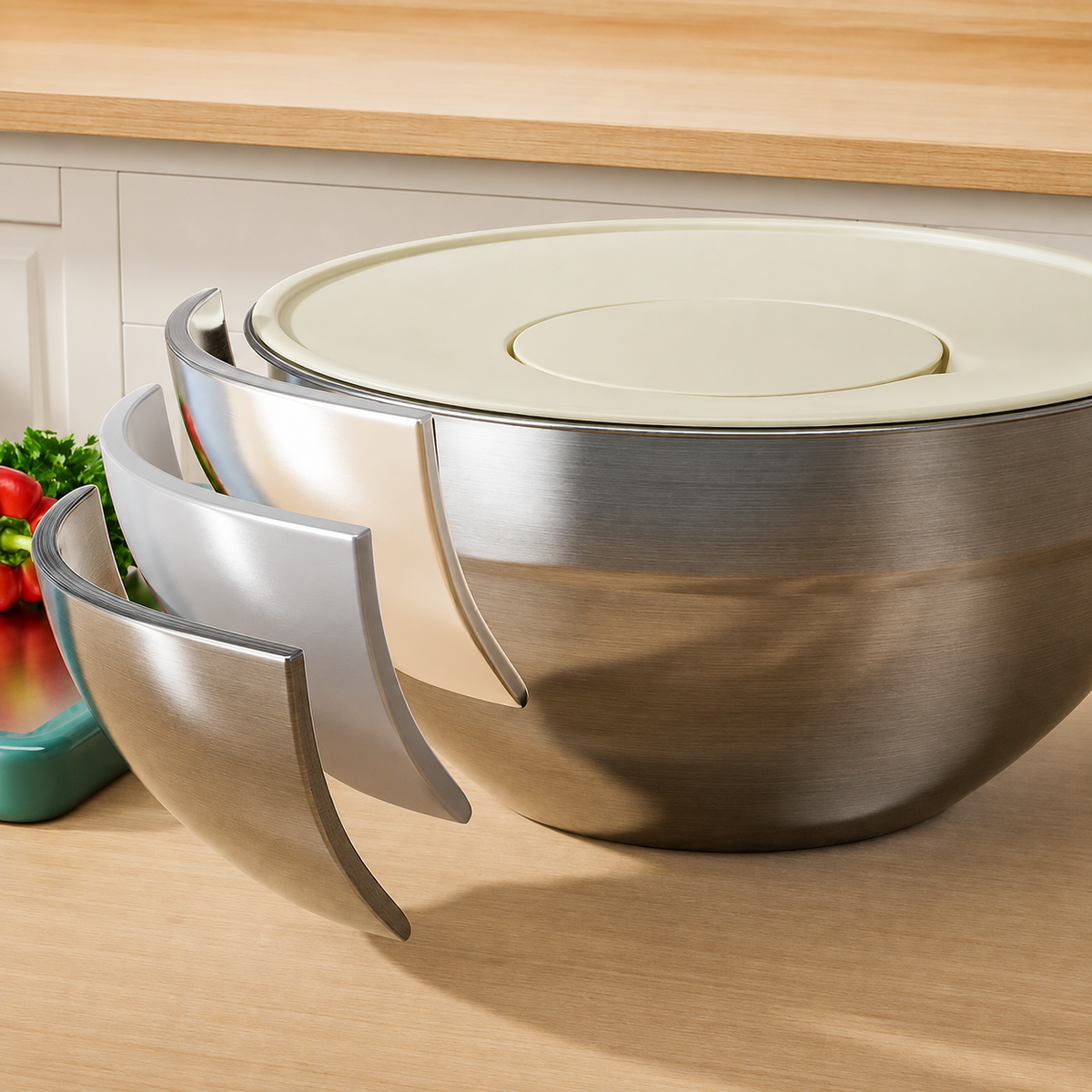 Schüssel Set 6-teilig mit Deckeln und Reibeaufsätzen