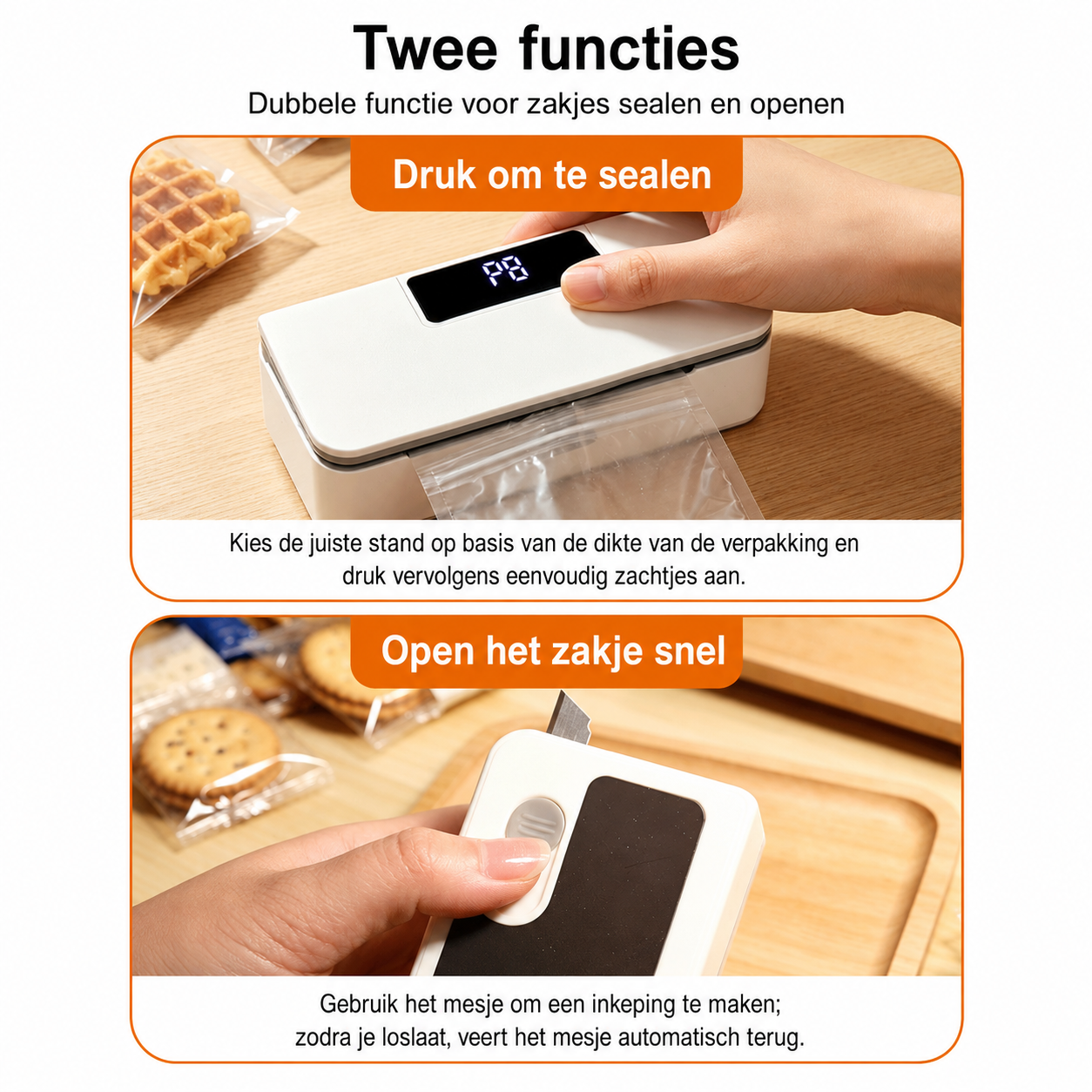 2-in-1 Tütenverschließer mit Schneidemesser – Elektrisch & Luftdicht