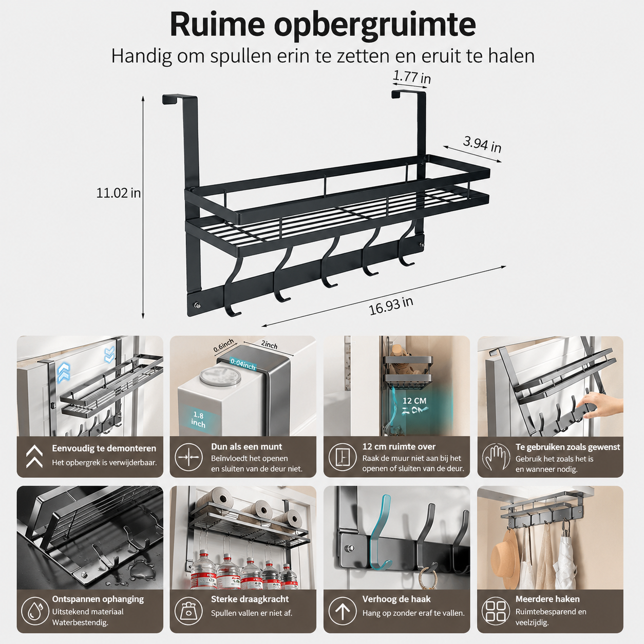 Türorganizer ohne Bohren – Türhaken mit Korb für Badezimmer & Flur