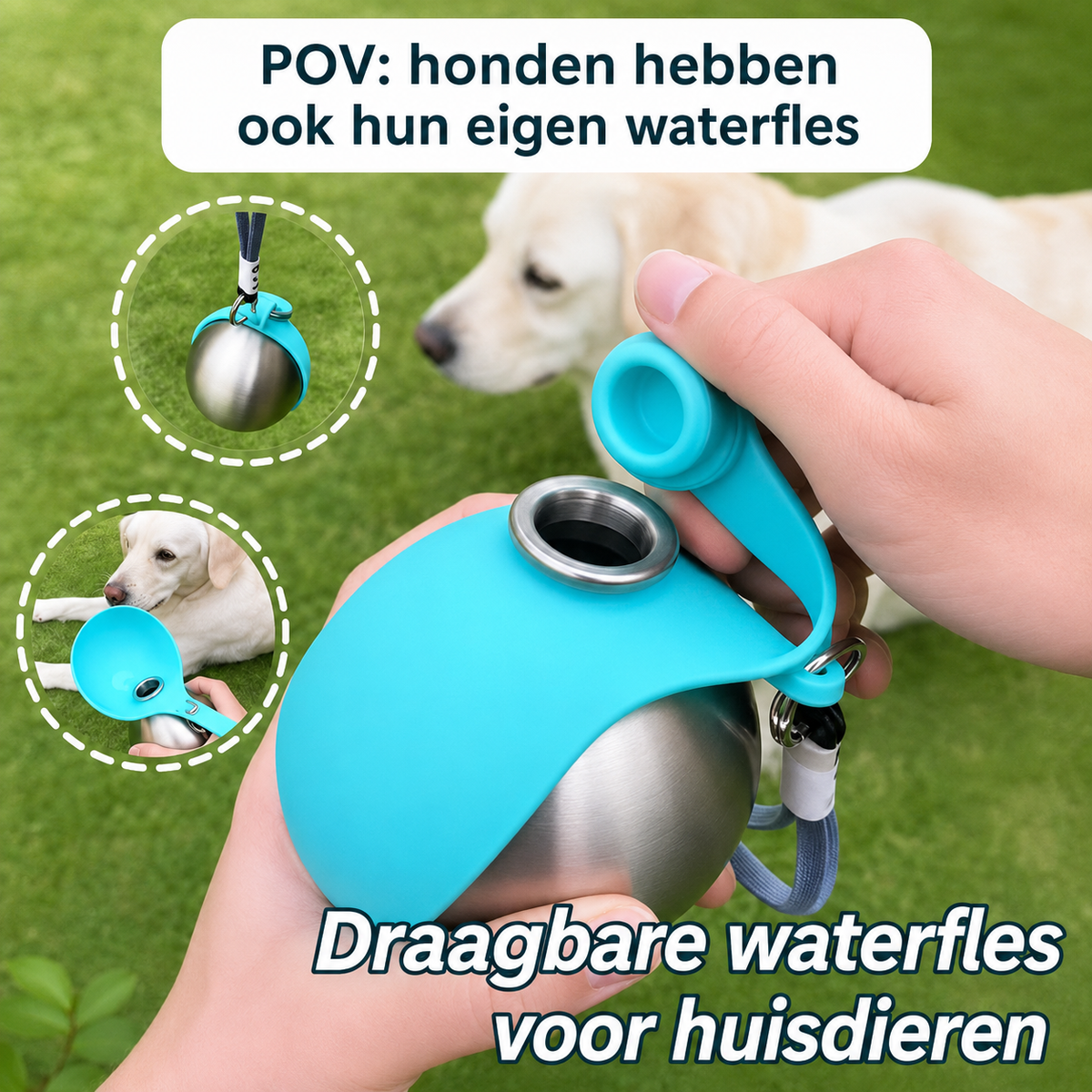 Hundetrinkflasche mit Napf – 285 ml Edelstahl, auslaufsicher für unterwegs