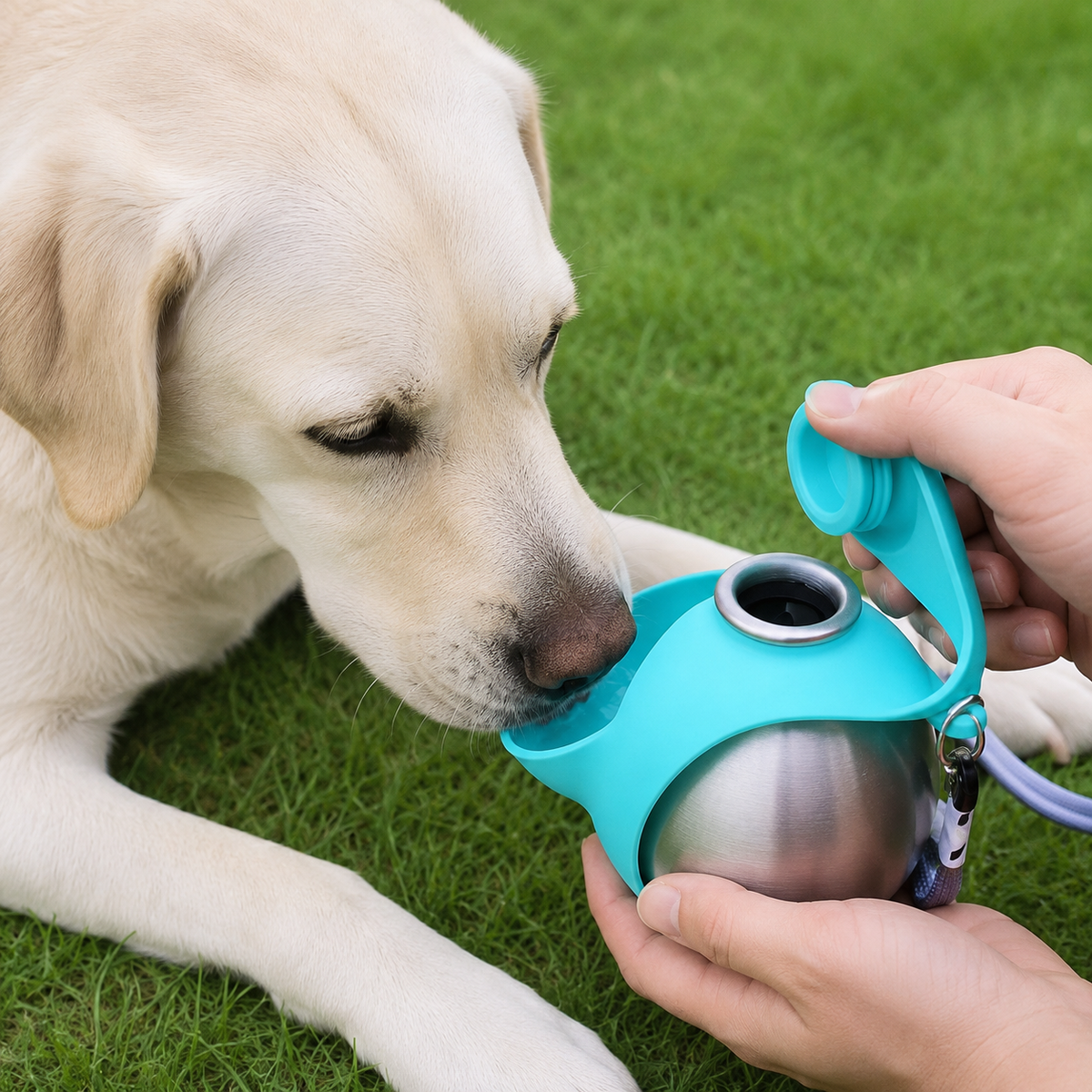 Hundetrinkflasche mit Napf – 285 ml Edelstahl, auslaufsicher für unterwegs