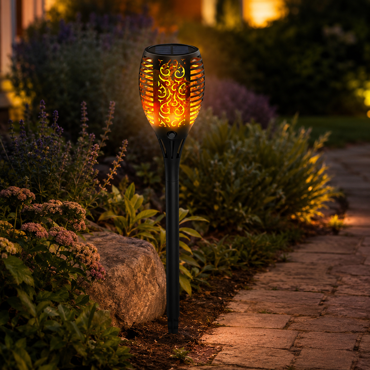 Solarleuchte Garten Außen – Kabellose LED Gartenleuchte mit Lichtsensor IP65