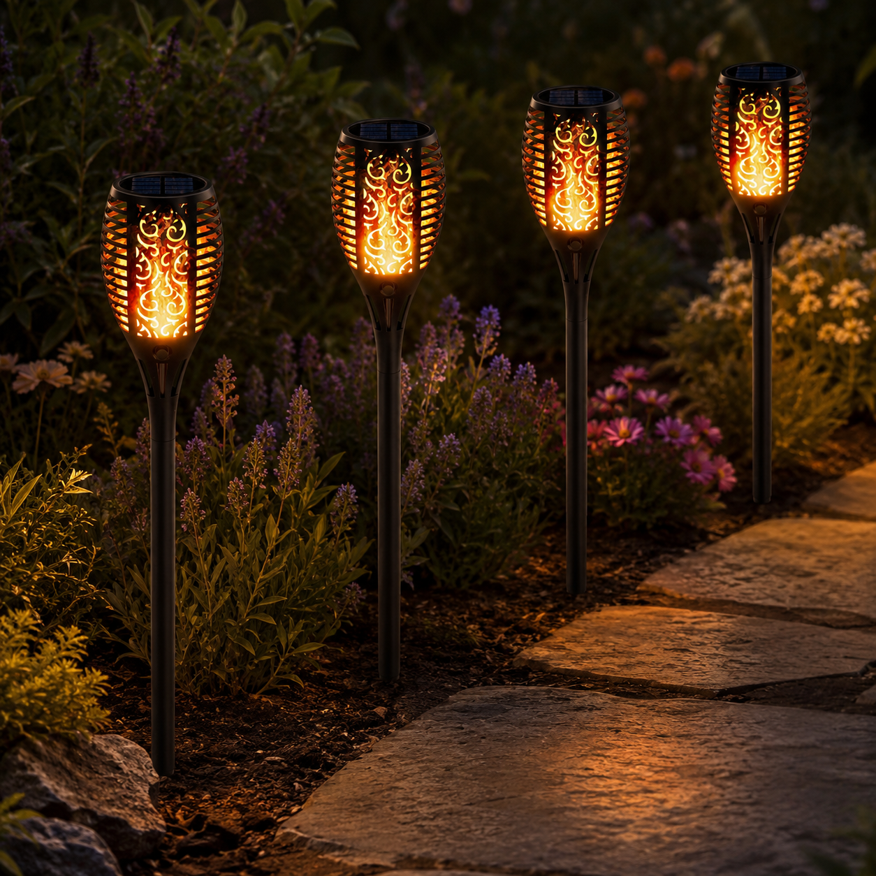 Solarleuchte Garten Außen – Kabellose LED Gartenleuchte mit Lichtsensor IP65
