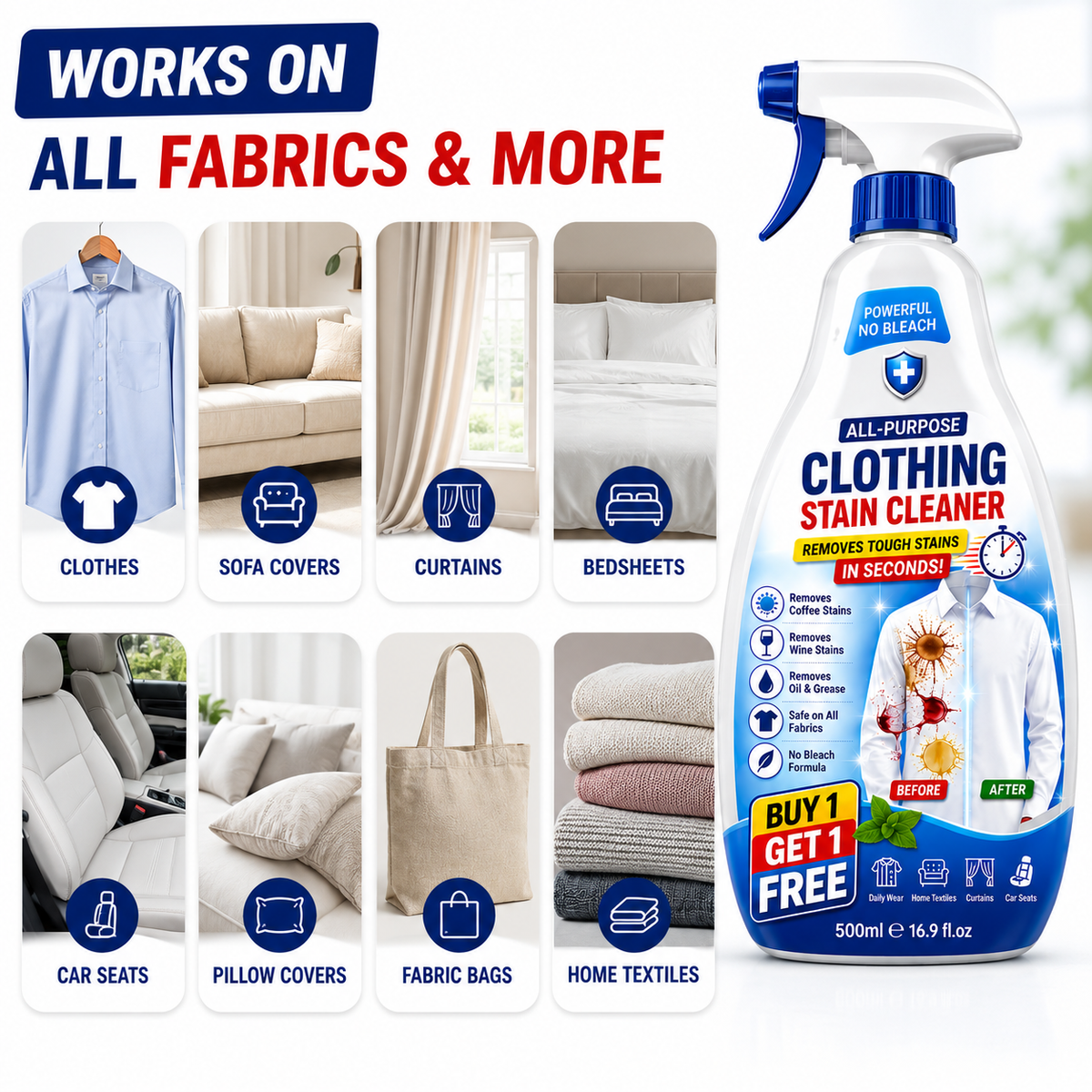 Fleckenentferner Spray für Textilien – Kraftvoller Textilreiniger (2er-Set)