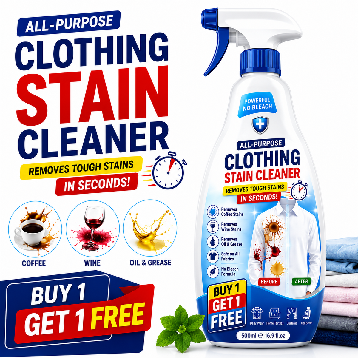 Fleckenentferner Spray für Textilien – Kraftvoller Textilreiniger (2er-Set)