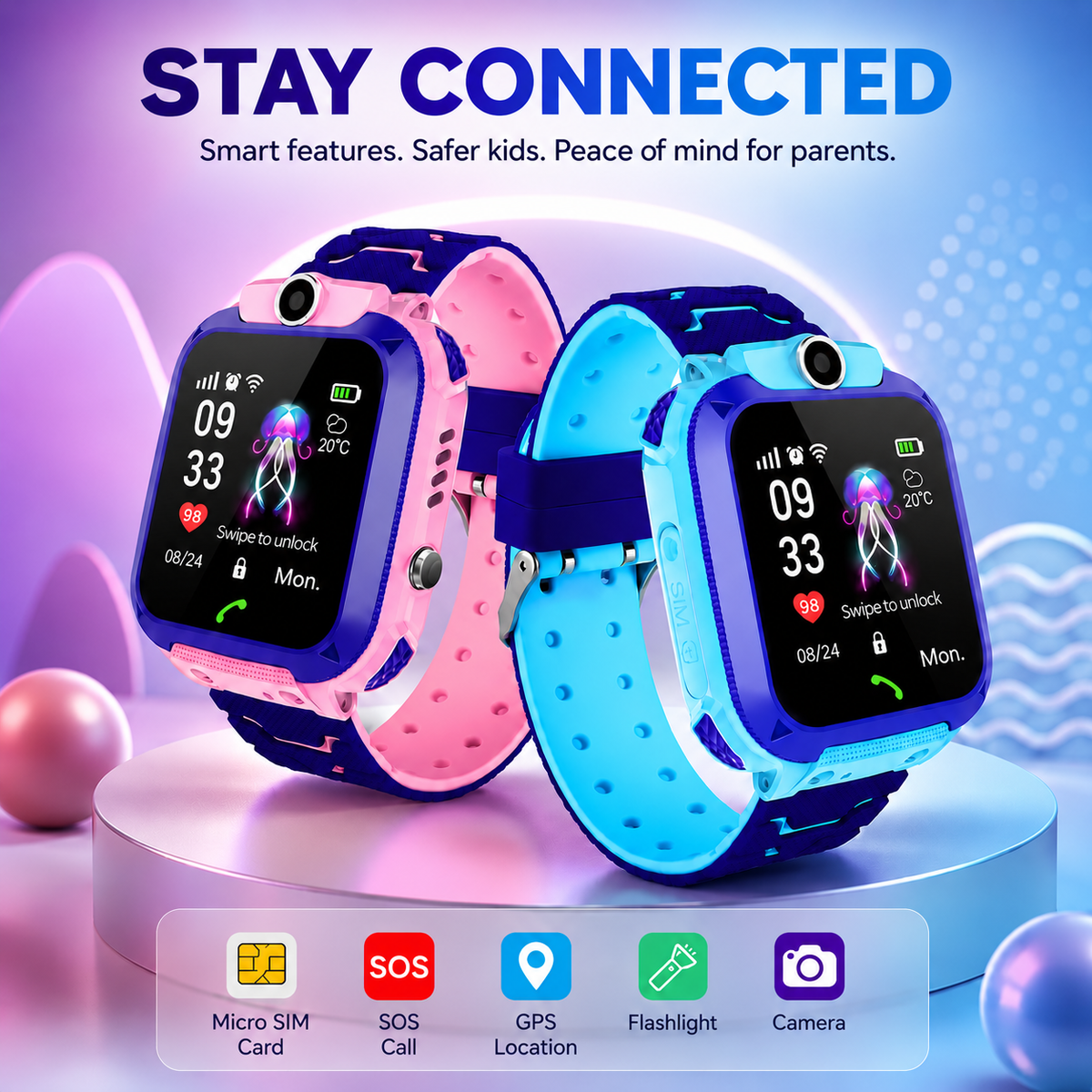 Kinder Smartwatch mit GPS Ortung, Telefon, SOS und Kamera