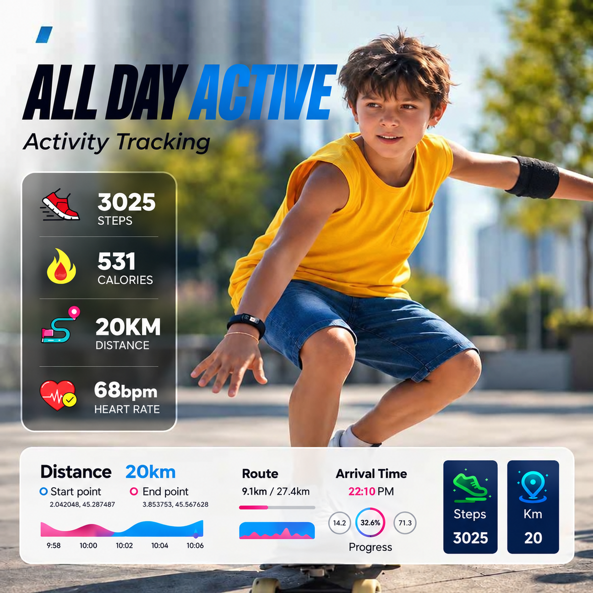 Fitness-Tracker mit Touchdisplay – Schritte und Herzfrequenz