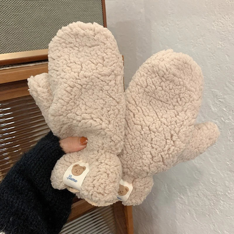 Damen Winterhandschuhe Plüsch – warm, weich mit Kordelzug