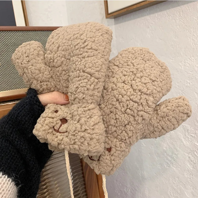 Damen Winterhandschuhe Plüsch – warm, weich mit Kordelzug