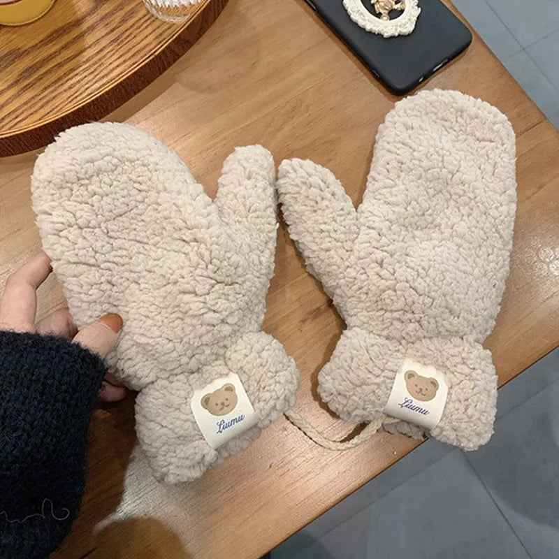 Damen Winterhandschuhe Plüsch – warm, weich mit Kordelzug