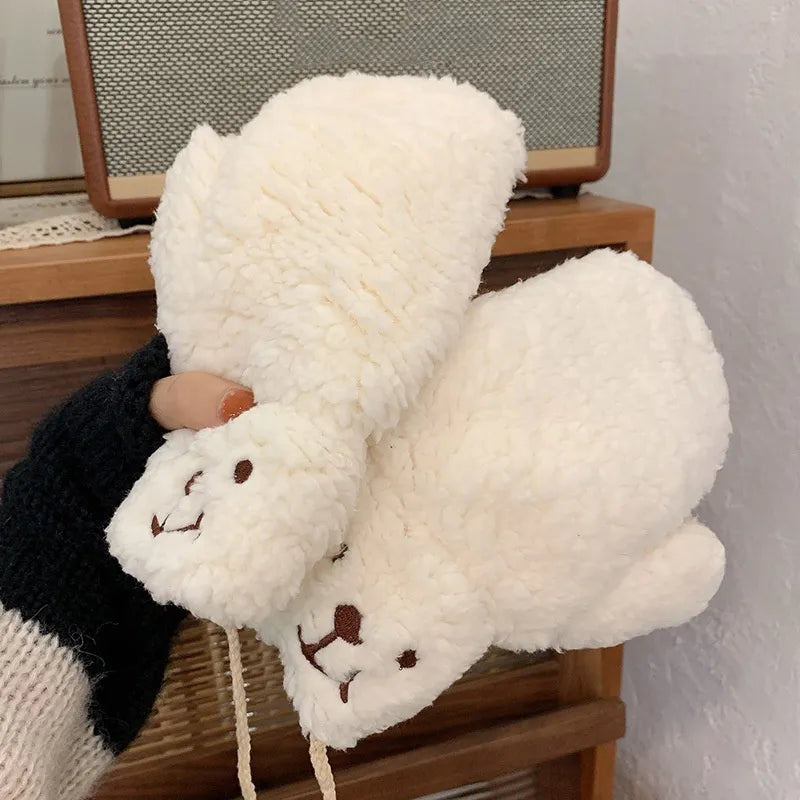 Damen Winterhandschuhe Plüsch – warm, weich mit Kordelzug
