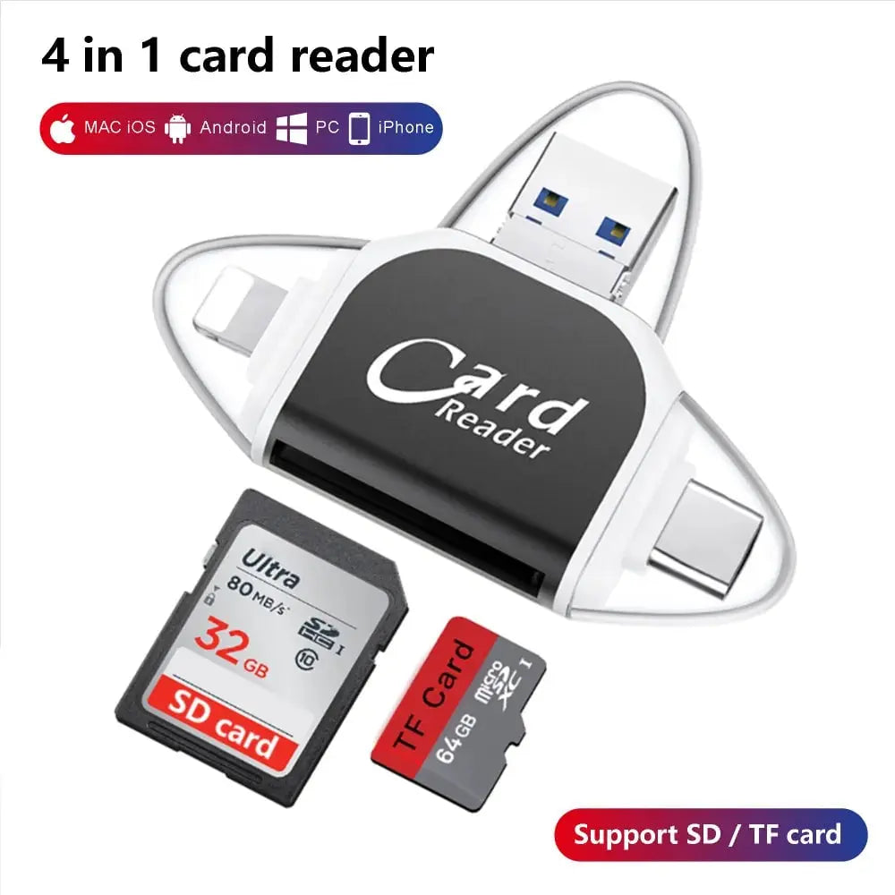 4-in-1 Universal Kartenleser USB-C Lightning SD Micro SD