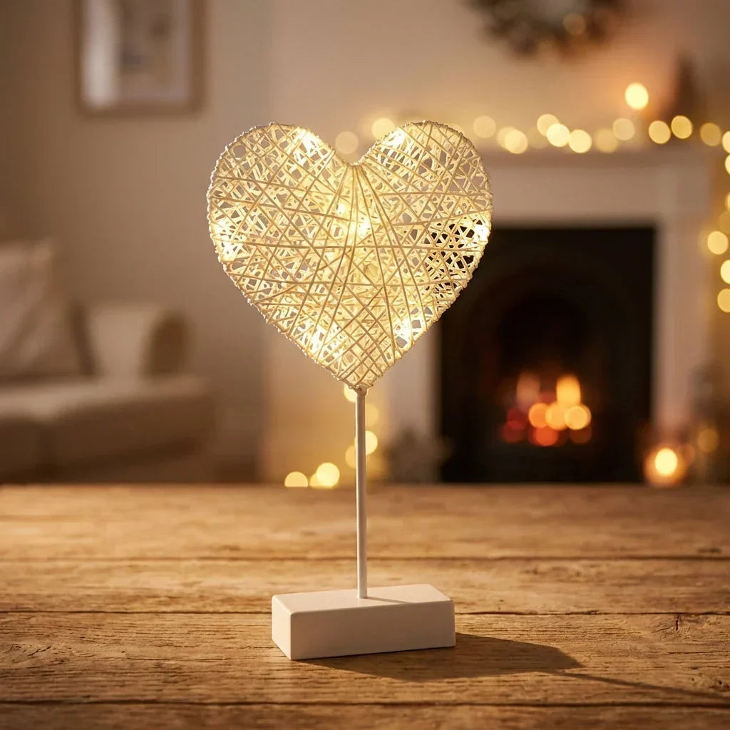 Dekorative Tischlampe aus Rattan und Kupferdraht – kabellos