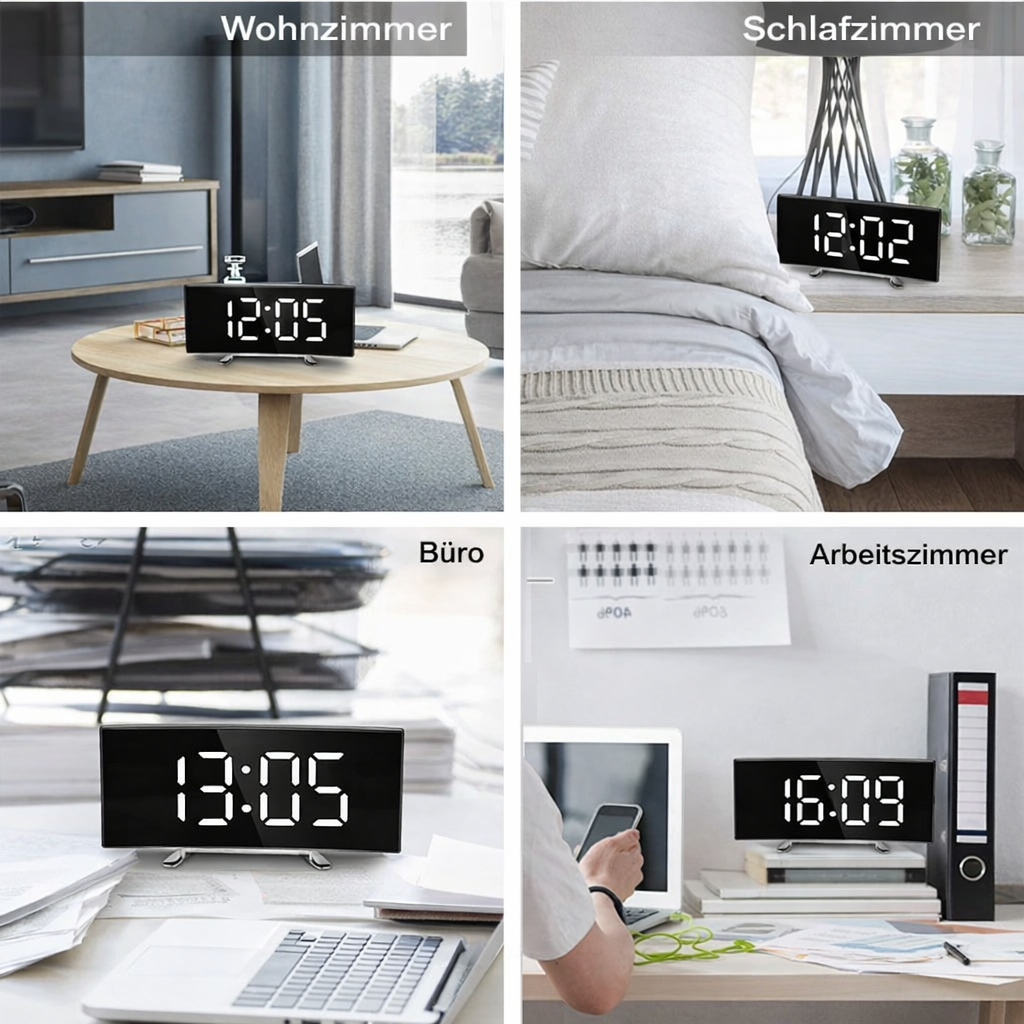LED Digitalwecker mit Spiegelfläche und automatischer Dimmung
