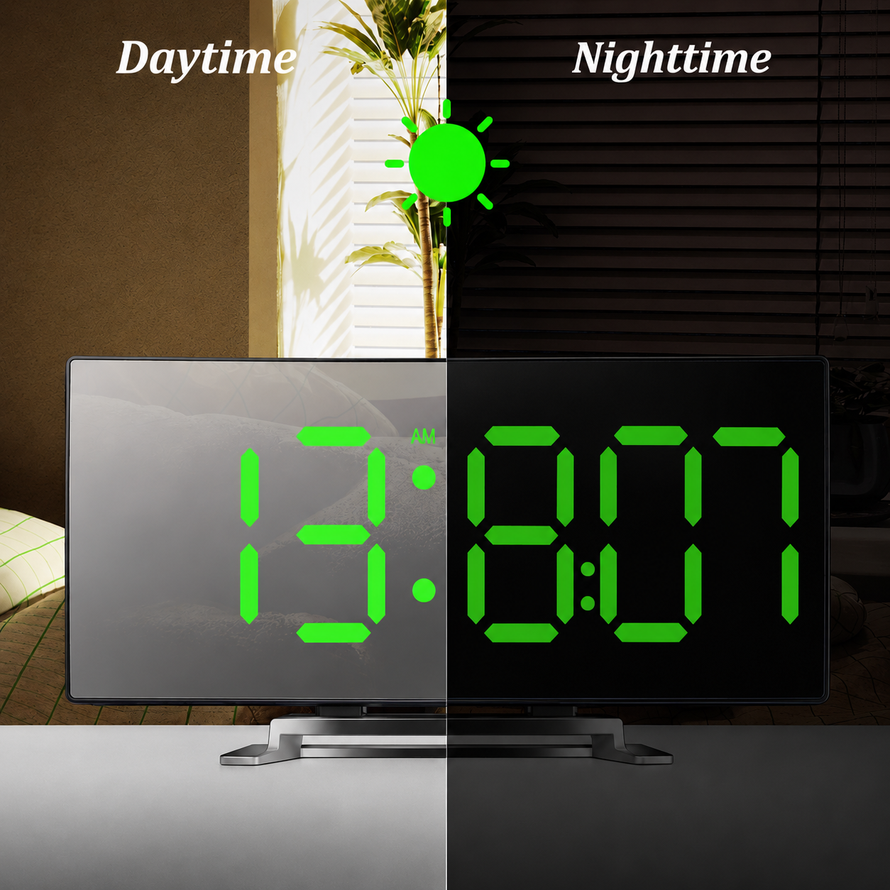 LED Digitalwecker mit Spiegelfläche und automatischer Dimmung
