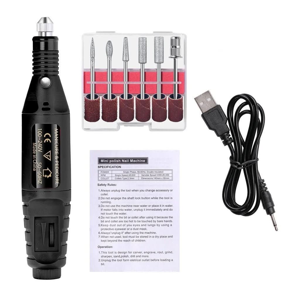 Elektrische Nagelfeile mit 6 Aufsätzen und einstellbarer Geschwindigkeit