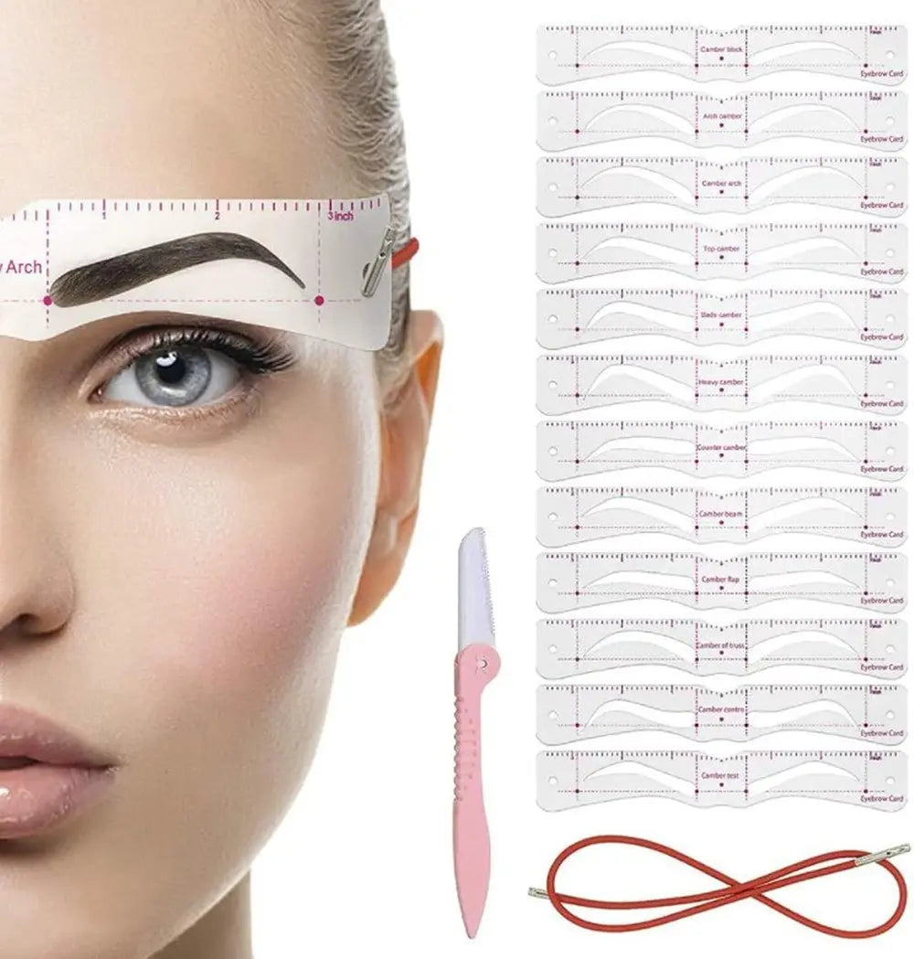 Augenbrauen Schablonen Set – 12 Formen mit verstellbarem Elastikband
