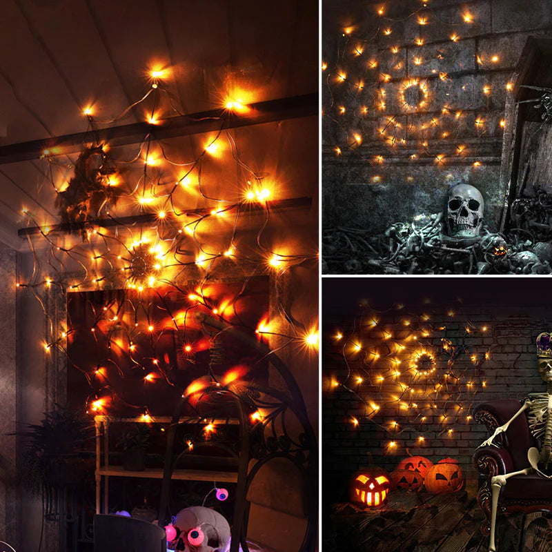 Spinnennetz Lichterkette mit LED & Fernbedienung – Halloween Deko Innen & Außen