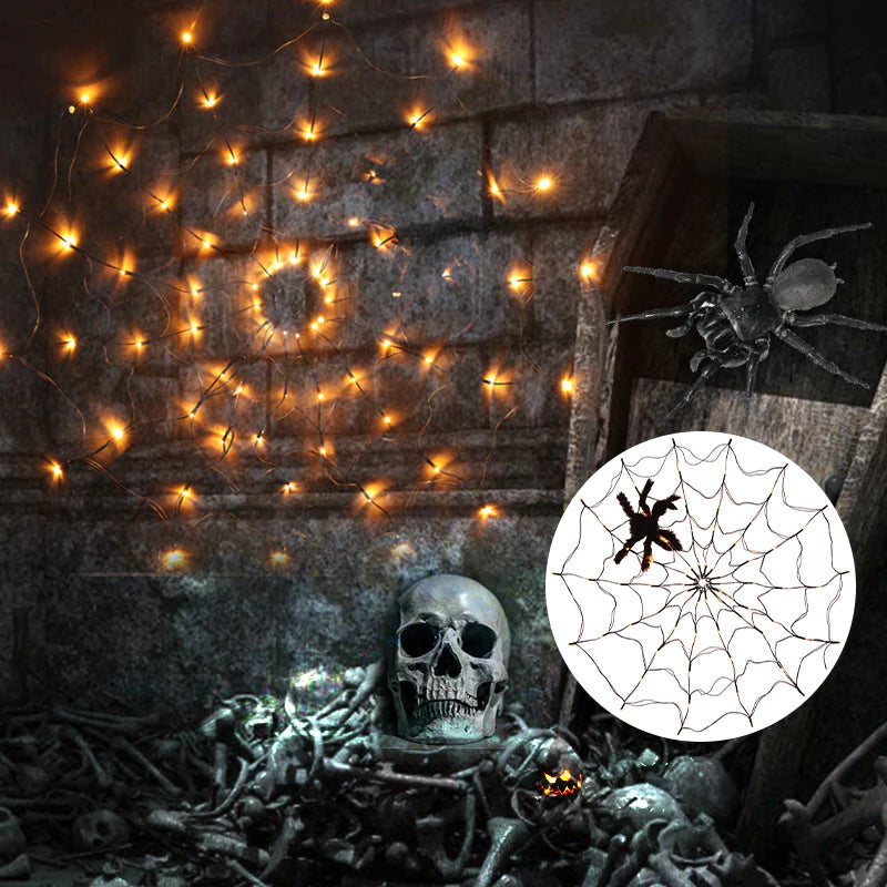Spinnennetz Lichterkette mit LED & Fernbedienung – Halloween Deko Innen & Außen