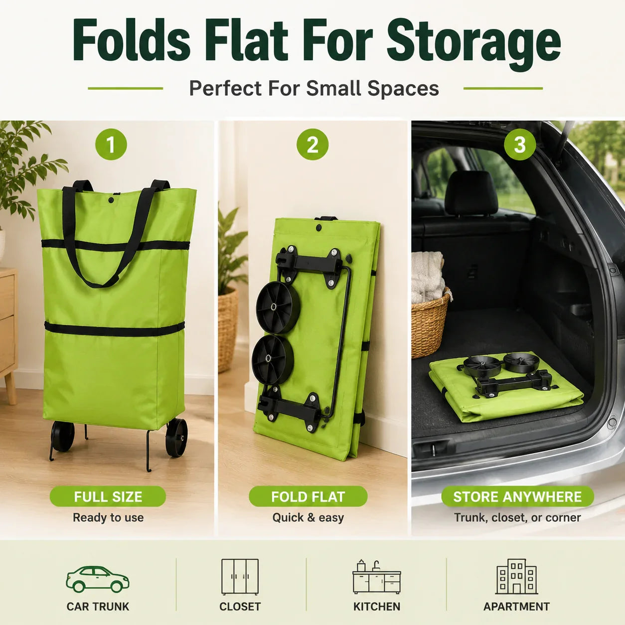 Faltbare Einkaufstasche mit Rollen – 2-in-1 Tragetasche und Trolley