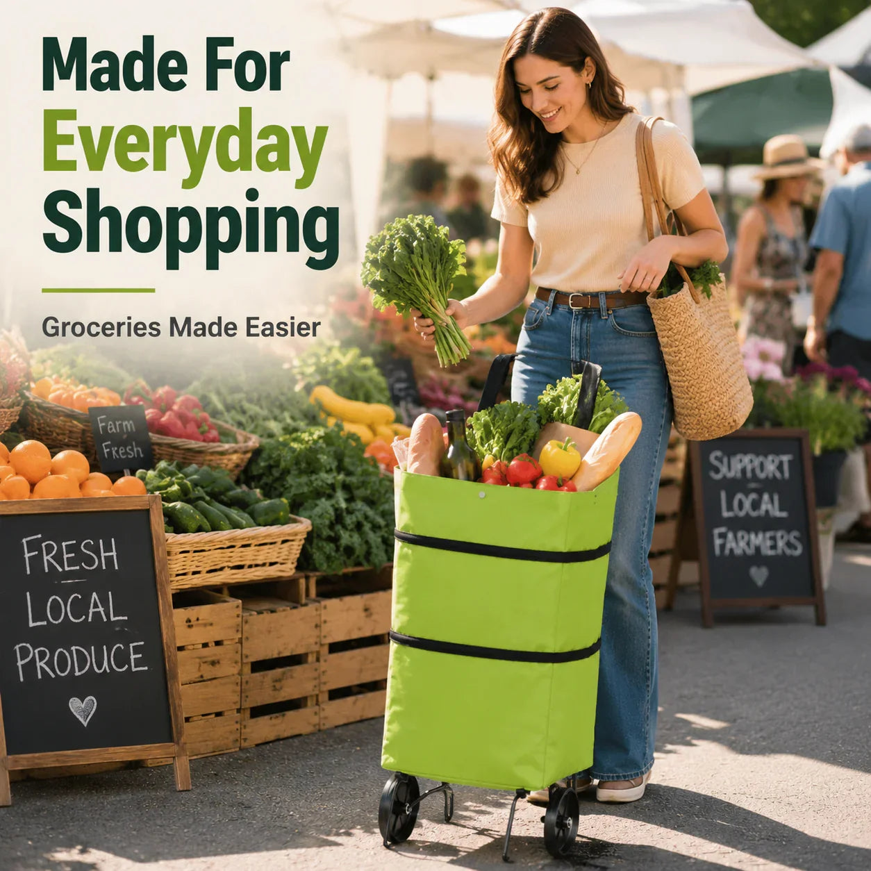 Faltbare Einkaufstasche mit Rollen – 2-in-1 Tragetasche und Trolley