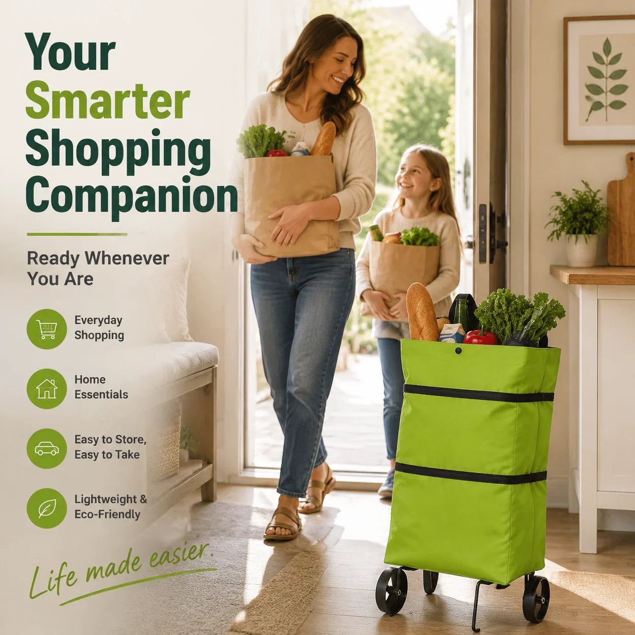 Faltbare Einkaufstasche mit Rollen – 2-in-1 Tragetasche und Trolley