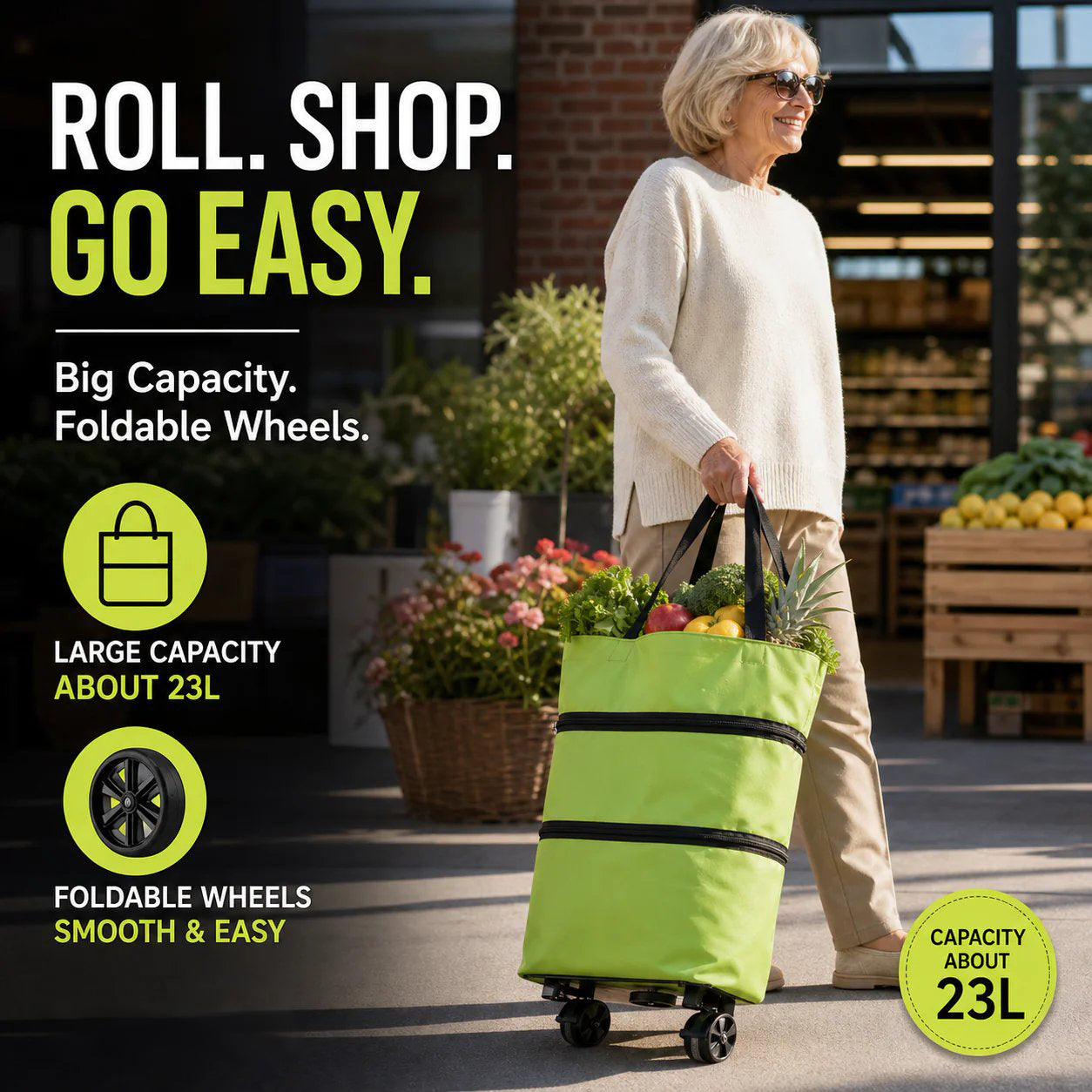 Faltbare Einkaufstasche mit Rollen – 2-in-1 Tragetasche und Trolley