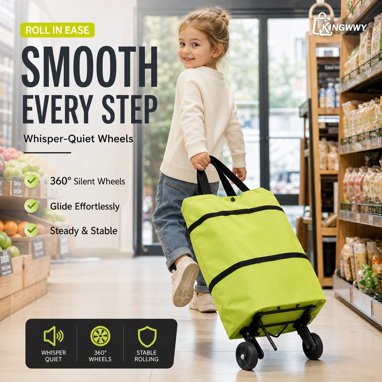 Faltbare Einkaufstasche mit Rollen – 2-in-1 Tragetasche und Trolley