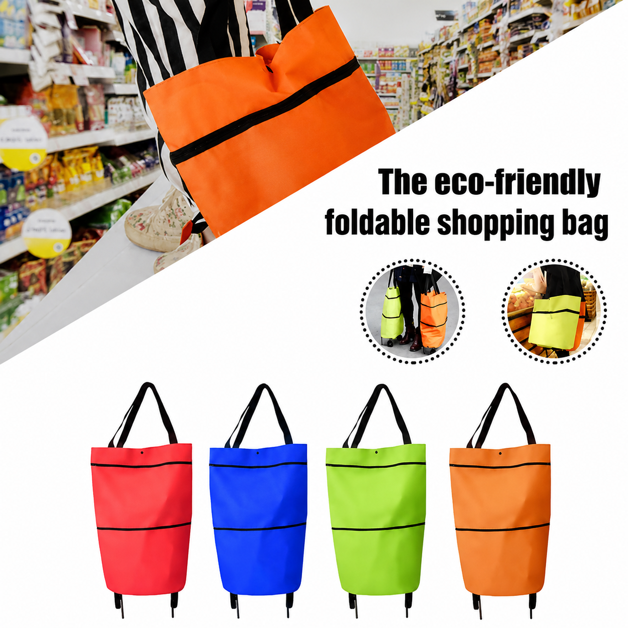 Faltbare Einkaufstasche mit Rollen – 2-in-1 Tragetasche und Trolley