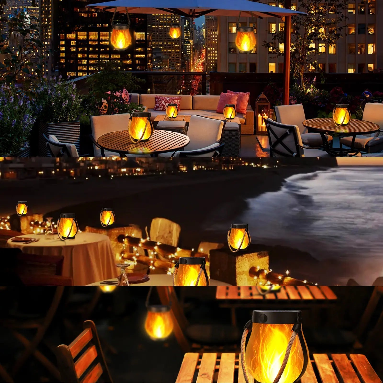 Gartenlaterne LED Flammeneffekt wetterfest USB Terrasse Balkon