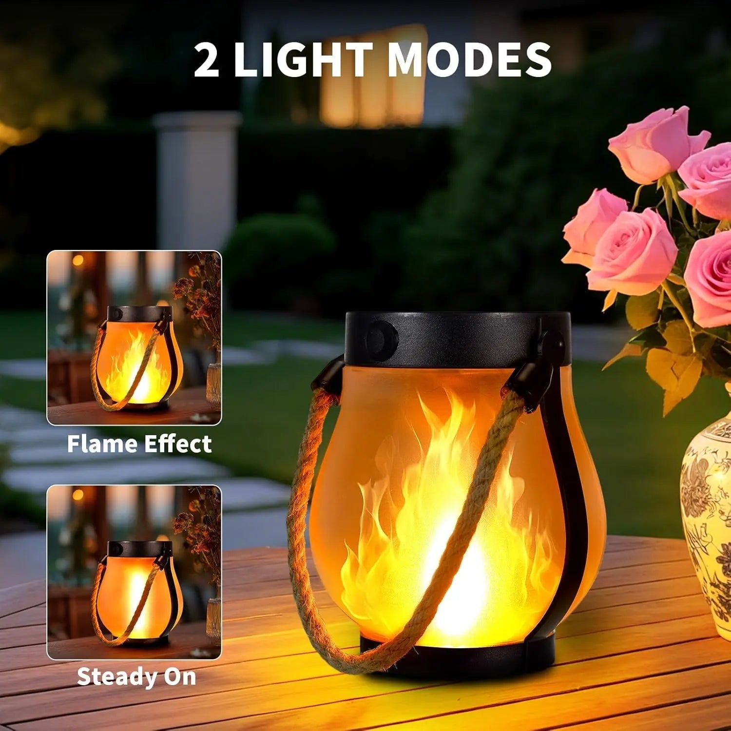 Gartenlaterne LED Flammeneffekt wetterfest USB Terrasse Balkon