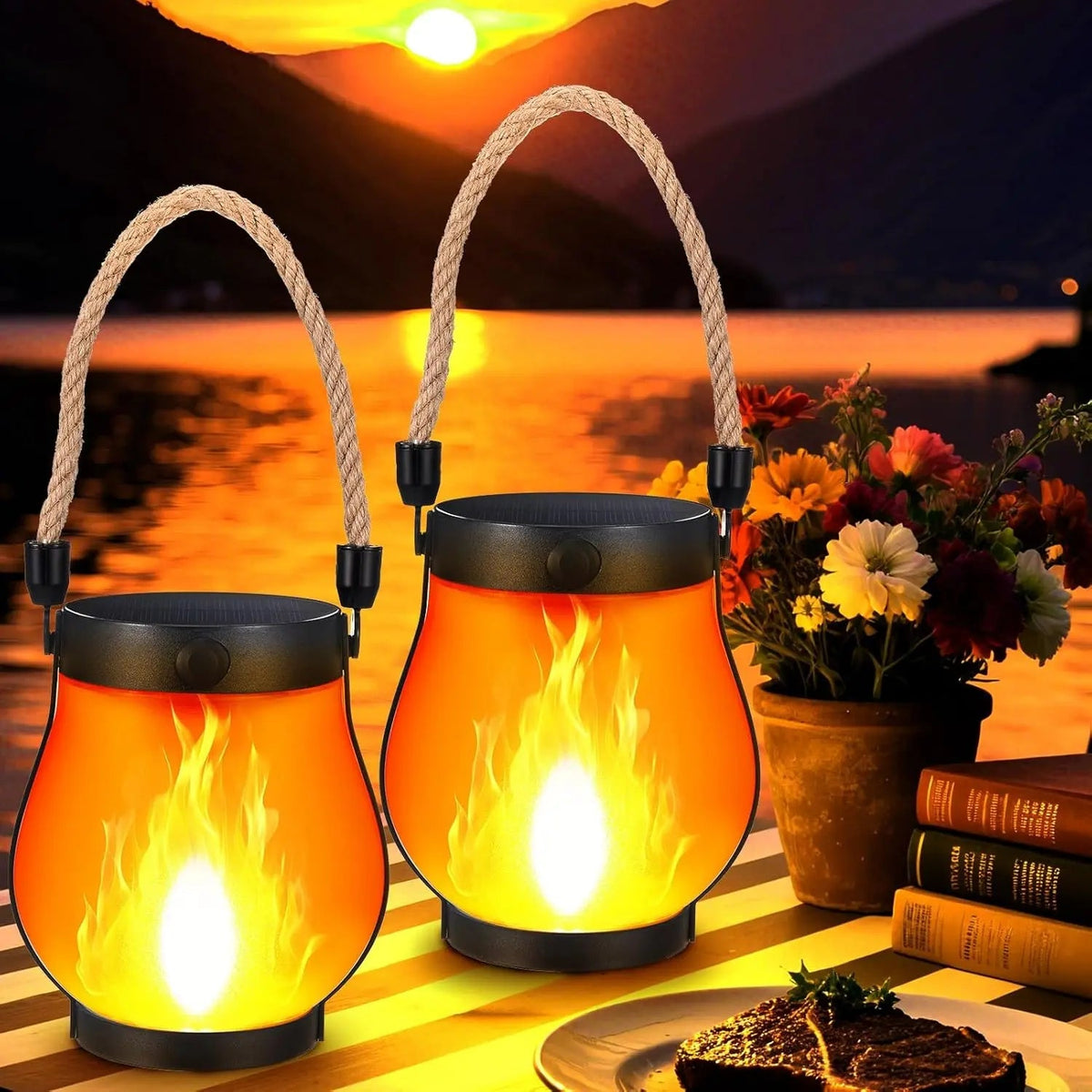 Gartenlaterne LED Flammeneffekt wetterfest USB Terrasse Balkon