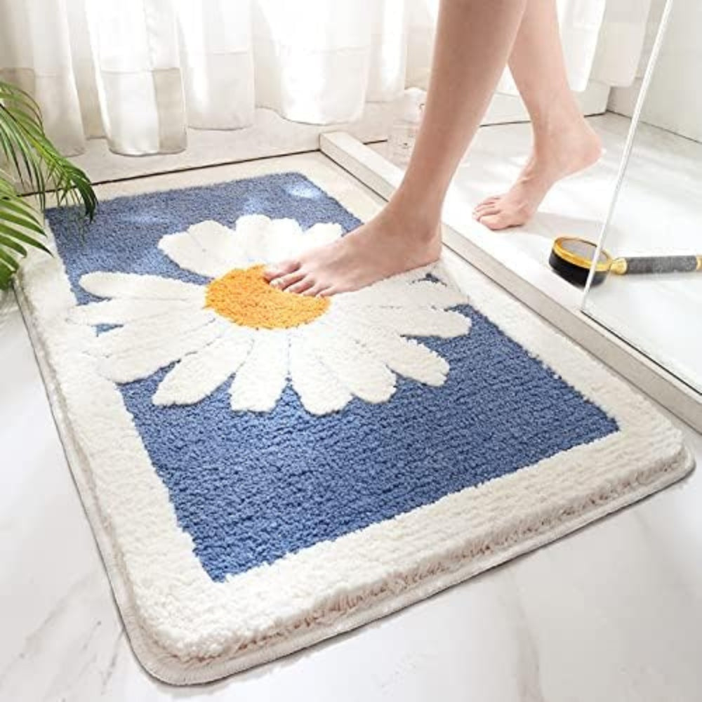 Plüsch-Badematte mit Blumenmuster und rutschhemmender Unterseite