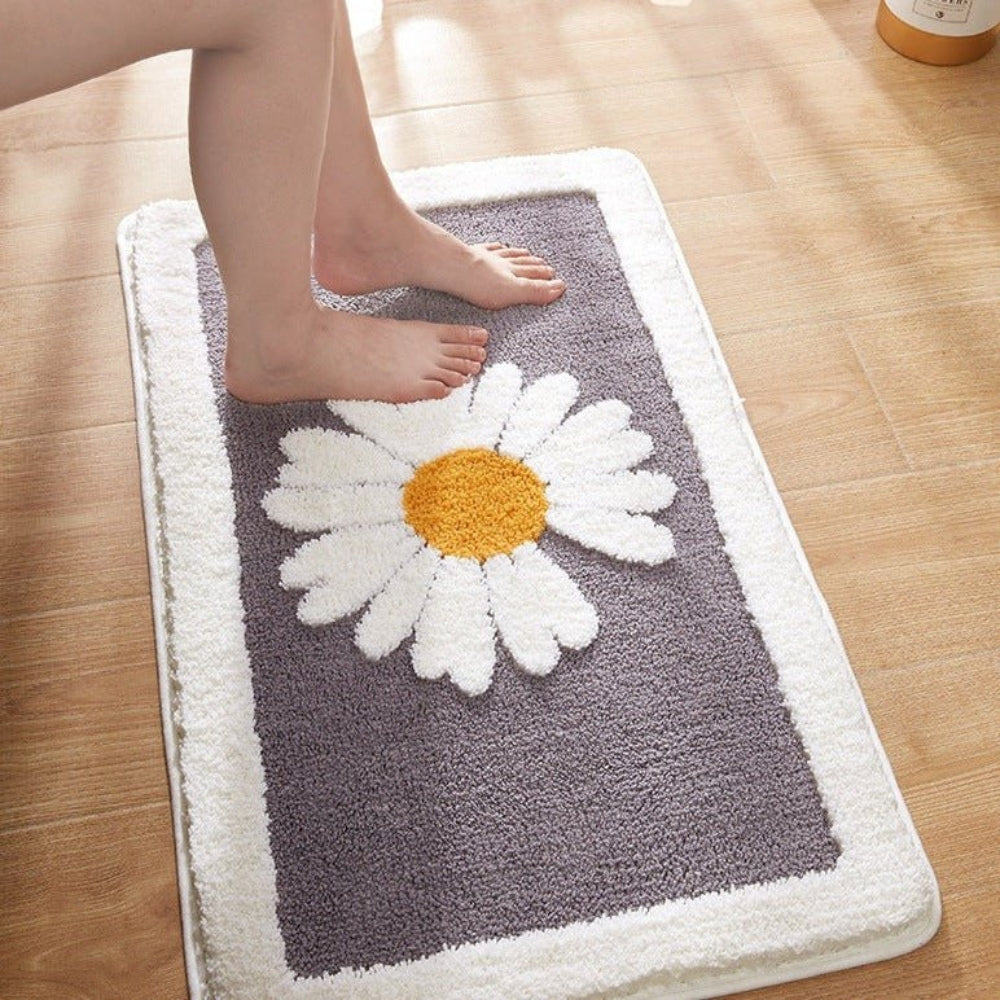 Plüsch-Badematte mit Blumenmuster und rutschhemmender Unterseite