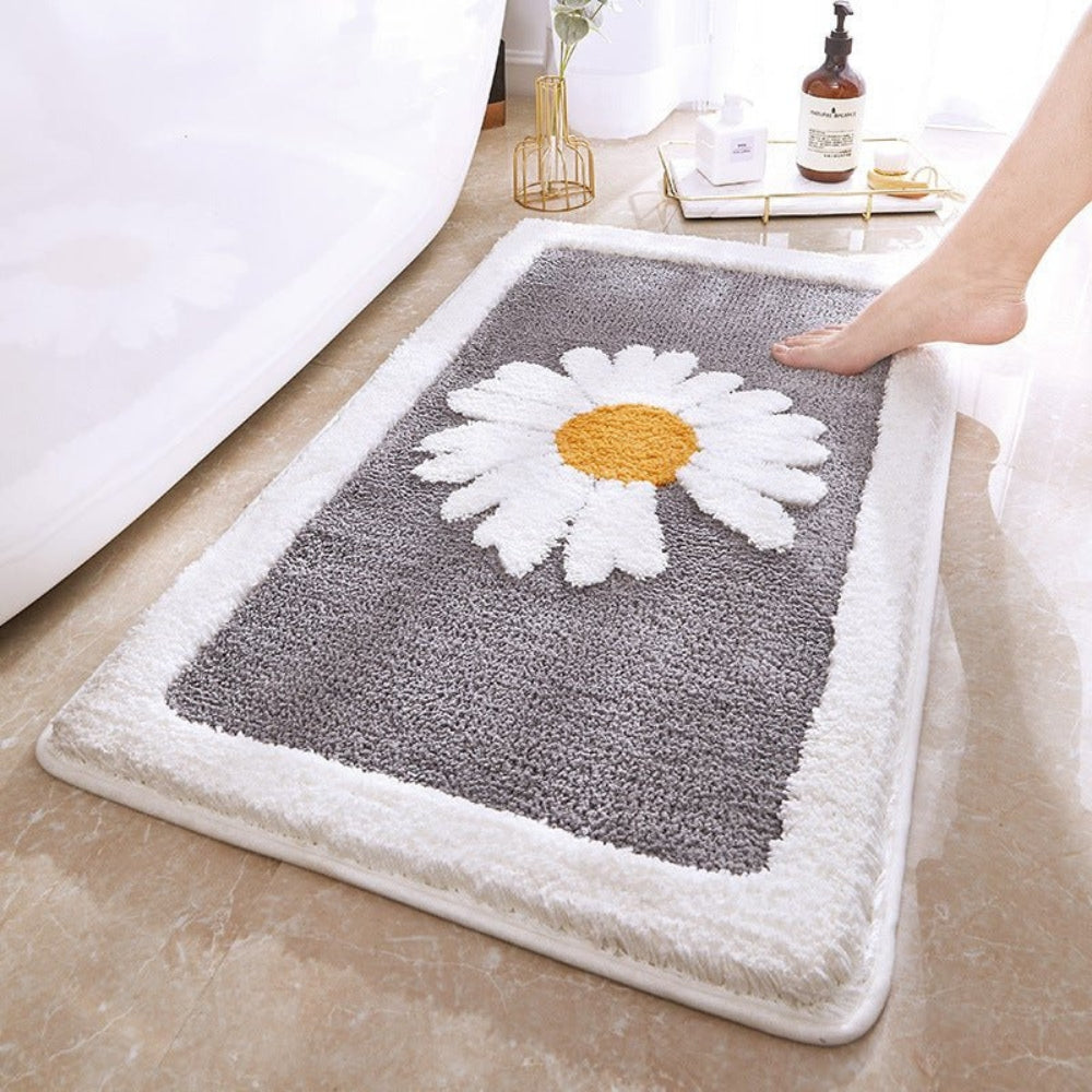 Plüsch-Badematte mit Blumenmuster und rutschhemmender Unterseite