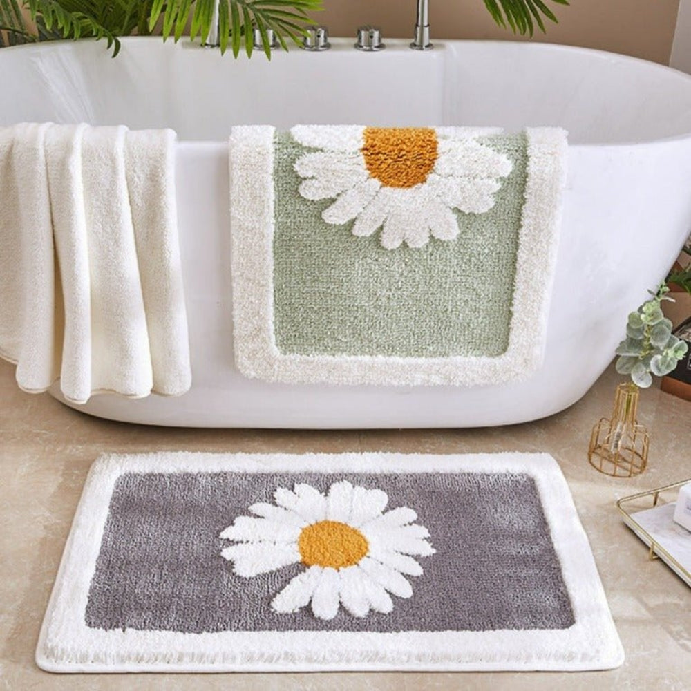 Plüsch-Badematte mit Blumenmuster und rutschhemmender Unterseite