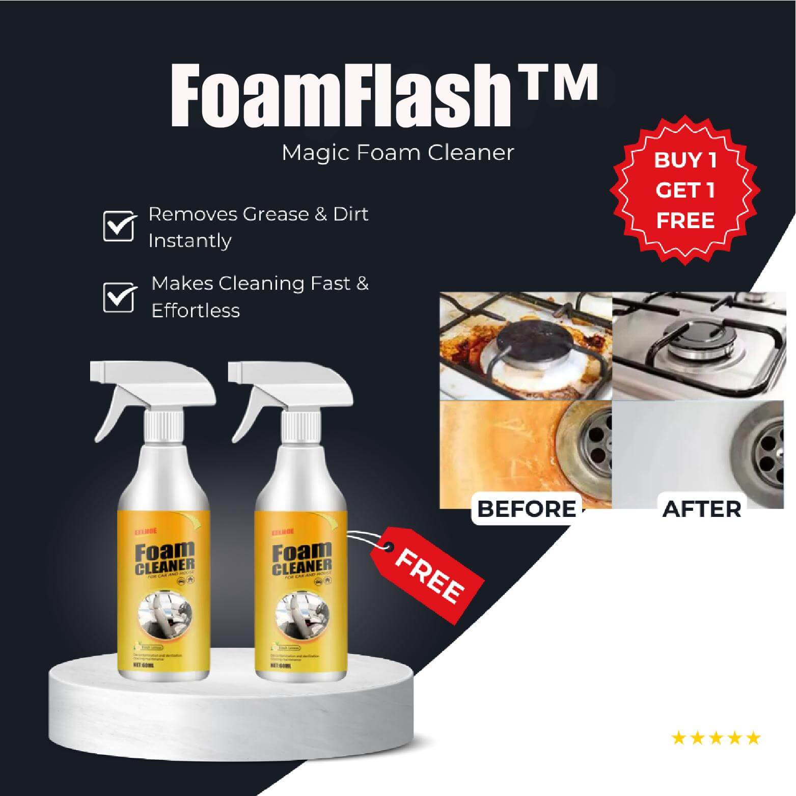Schaumreiniger Küche Haushalt - Fettlöser Spray für alle Oberflächen