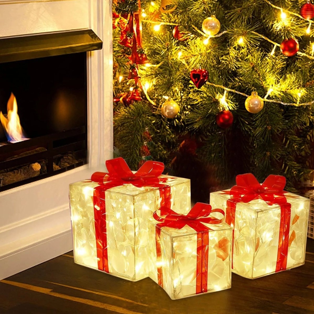 LED Weihnachtsdeko Geschenkbox warmweiß beleuchtet für innen außen