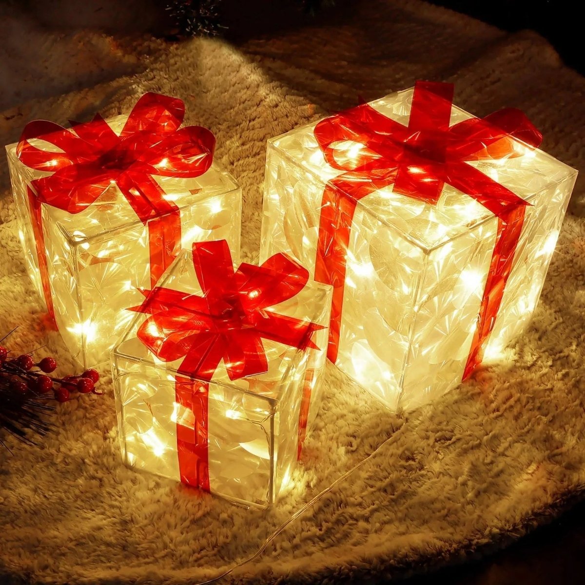 LED Weihnachtsdeko Geschenkbox warmweiß beleuchtet für innen außen